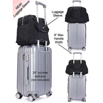 Lily & Drew Nylon Travel Tote Cross-body Carry On Bag with shoulder strap (Black)