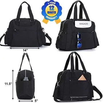 Lily & Drew Nylon Travel Tote Cross-body Carry On Bag with shoulder strap (Black)