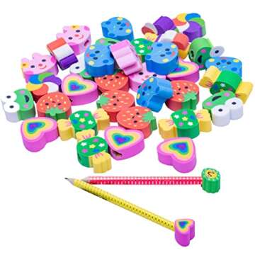 XANADU 35 PCS Pencil Top Erasers, Animal Pencil Erasers Toppers, Cute Heart Cap Erasers for Kids Bac...