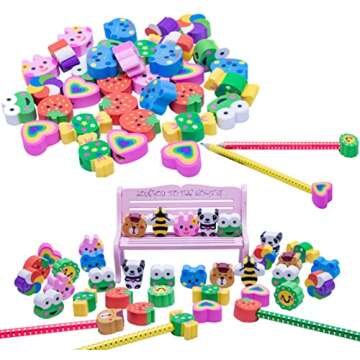 XANADU 35 PCS Pencil Top Erasers, Animal Pencil Erasers Toppers, Cute Heart Cap Erasers for Kids Back to School, Classroom Prize