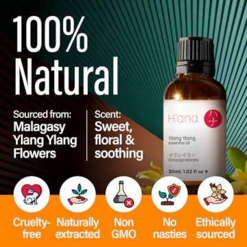 H'ana Ylang-Ylang Essential Oil for Diffuser - 100% Natural Ylang Ylang Essential Oil for Skin - Ylang Ylang Oil for Hair & Aromatherapy (1 fl oz)