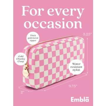 Makeup Bag Travel Cosmetics Pouch and Toiletry Bag, Nylon Zipper Pouch Purse, Cute Make Up Organizer...