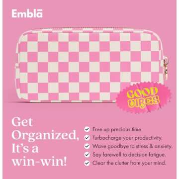 Makeup Bag Travel Cosmetics Pouch and Toiletry Bag, Nylon Zipper Pouch Purse, Cute Make Up Organizer Storage Tote for Women Girls, Travel Skincare Case, Small Makeup Case, Flamingo Checkered