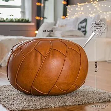 Moderner Faux Leather Pouf Unstuffed Ottoman Moroccan Footstool, Floor Footrest Cushion, Storage Solution - Natural Brown Color