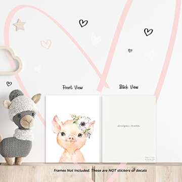 Designs by Maria Inc. Set of 4 UNFRAMED Farm animal kids nursery decor | Cute animal pictures | Animal posters safari wall decor | Farm Animal with Floral Crown Wall Art | Farmhouse Artwork (8"x10")