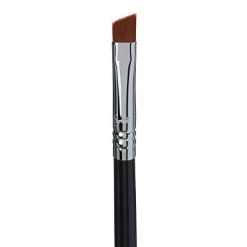 Sigma E65 - Small Angle Makeup Brush - Use for Winged Eyes or as Brow Brush - Precision Angled Brush for Gel or Powder Products - Create Precise Lines & Strokes - Chrome
