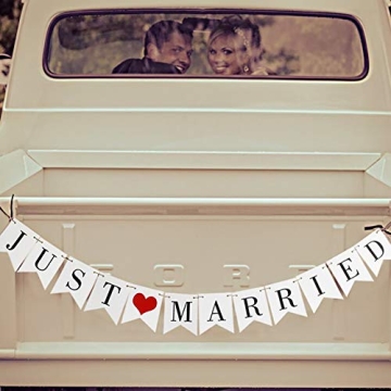 Vintage Just Married Banner for Wedding Decor and Photos