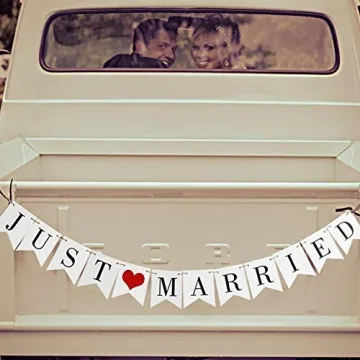 Vintage Just Married Banner for Wedding Decor and Photos