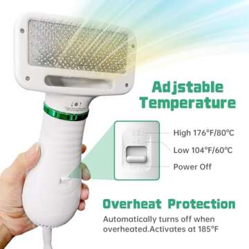 Pet Hair Dryer, 2-in-1 Dog Hair Brush Dryer With Slicker Brush, 300W Pet Grooming Dryer for Small and Medium-Sized Dogs and Cats, Portable ＆ Adjustable Temperature