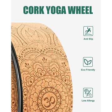 Daspom Yoga Wheel Cork, Stretching Back Roller for Improving Mobility, Non-Slip Yoga Circle Wheel for Backbends Pain Relief Massages Muscle Pilates Relaxation Balance with Resistance Bands and Bag