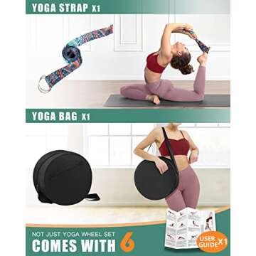 Daspom Yoga Wheel Cork, Stretching Back Roller for Improving Mobility, Non-Slip Yoga Circle Wheel for Backbends Pain Relief Massages Muscle Pilates Relaxation Balance with Resistance Bands and Bag