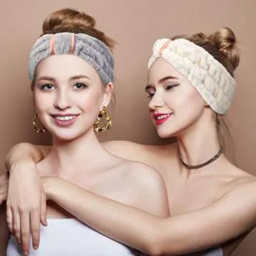 WILLBOND 4 Pack Microfiber Headbands Spa Facial Headbands Makeup Head bands Elastic Terry Cloth Head Wrap for Women Girls Washing Face Makeup Shower Yoga Sports(Pink, Green, White and Grey)