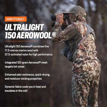 First Lite Men's Wick Long Sleeve Crew - Merino Wool Camo Hunting Base Layer, UV Protection Moisture Management Shirt, Dry Earth, Large