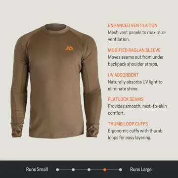 First Lite Men's Wick Long Sleeve Crew - Merino Wool Camo Hunting Base Layer, UV Protection Moisture Management Shirt, Dry Earth, Large