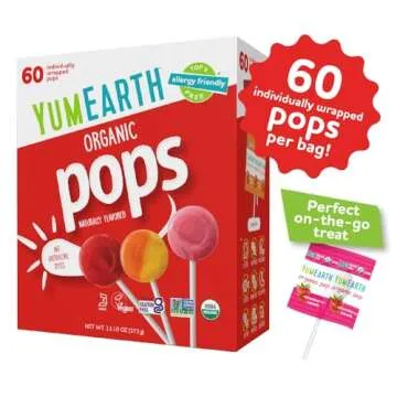 YumEarth Organic Pops Variety Pack, 60 Fruit Flavored Favorites Lollipops, Allergy Friendly, Gluten ...