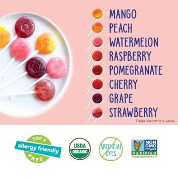 YumEarth Organic Pops Variety Pack, 60 Fruit Flavored Favorites Lollipops, Allergy Friendly, Gluten Free, Non-GMO, Vegan, No Artificial Flavors or Dyes