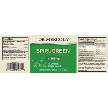 Dr. Mercola, SpiruGreen, for Cats and Dogs (180 Tablets), with Organic Spirulina and Microalgae,Organic Spirulina, Non GMO, Soy Free, Gluten Free