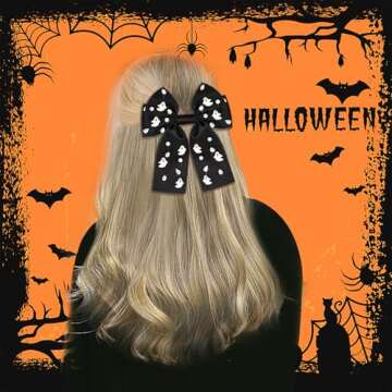 Halloween Hair Bows for Women - Spooky Ghost Hair Accessories with Rhinestones, Ideal for Costumes &...