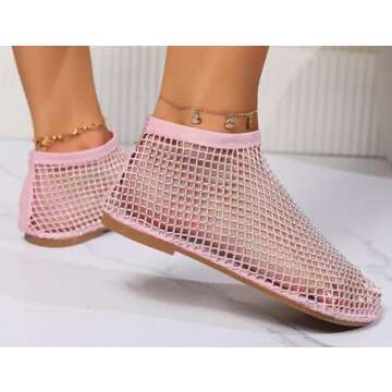Oartway Ultra Comfortable Shiny Gem Mesh Flats, Ballet Flats for Women Sandals Women Dressy Summer Flat Shoes Slip On Sandals Pink