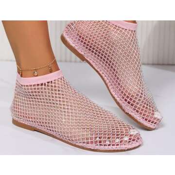 Oartway Ultra Comfortable Shiny Gem Mesh Flats, Ballet Flats for Women Sandals Women Dressy Summer Flat Shoes Slip On Sandals Pink