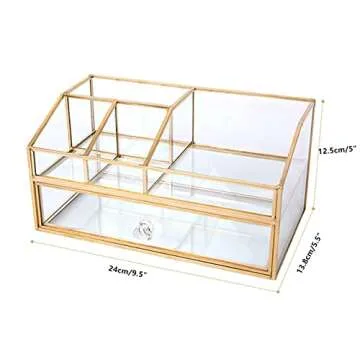 bofeiull Glass Makeup Brush Holder, Makeup Brush Organizer Jewelry Display Box, Nordic Style Elegant Glass Makeup Organizer Nail Polish Lipsticks Eyeliners Holder for Vanity Bathroom Bedroom Office