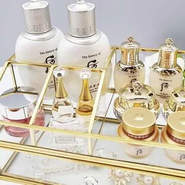 bofeiull Glass Makeup Brush Holder, Makeup Brush Organizer Jewelry Display Box, Nordic Style Elegant Glass Makeup Organizer Nail Polish Lipsticks Eyeliners Holder for Vanity Bathroom Bedroom Office