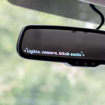 2 x Rear View Mirror Decal - Lights, Camera, Bitch Smile Decal - Positive Affirmation Car Window Sti...