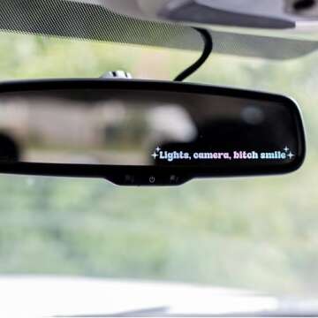 2 x Rear View Mirror Decal - Lights, Camera, Bitch Smile Decal - Positive Affirmation Car Window Stickers - Lights Camera B Smile Sticker - Gift for Her, Friend, Bestie, Girlfriend (Holographic Opal)