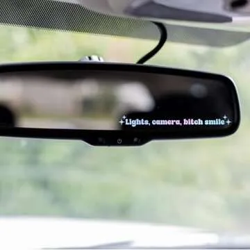 2 x Rear View Mirror Decal - Lights, Camera, Bitch Smile Decal - Positive Affirmation Car Window Stickers - Lights Camera B Smile Sticker - Gift for Her, Friend, Bestie, Girlfriend (Holographic Opal)