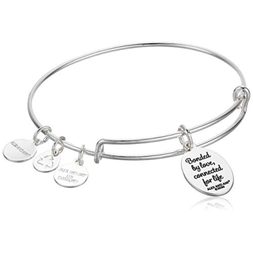 Alex and Ani Because I Love You Mom Expandable Wire Bangle Bracelet for Women, Bonded by Love Charm, Shiny Antique Silver Finish, 2 to 3.5 in