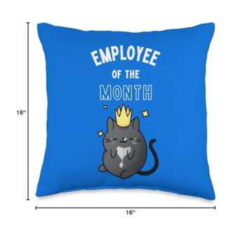 The Cozy Mystery Company Employee of The Month | Black Cat | Boss Throw Pillow, 16x16, Multicolor