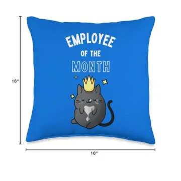 The Cozy Mystery Company Employee of The Month | Black Cat | Boss Throw Pillow, 16x16, Multicolor