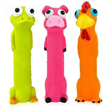 CHIWAVA 3 Pack 9" Squeaky Latex Dog Toys Standing Stick Animal Puppy Fetch Interactive Play for Smal...