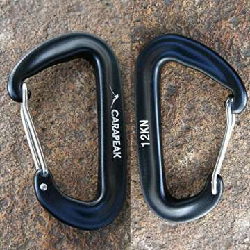 CARAPEAK 12kN Heavy Duty Small D Shape Aluminium Carabiners, Lightweight Wiregate Nonlocking Caribeaner Clip for Hammock, Keychain, Camping, Hiking & Backpack, 6 Pack