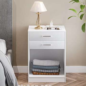 Tiptiper Nightstand Set of 2 with Charging Station, White Night Stands for Bedroom, End Table Side Stand, Bedside Table with Drawers