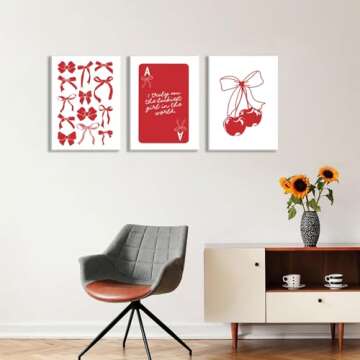 MTFBWY Coquette Bow Canvas Wall Art Red Cherry Poster Prints Preppy Aesthetic Printing Trendy Colleg...