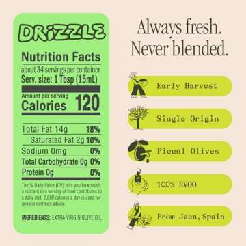 Graza Drizzle Extra Virgin Olive Oil, Finishing Oil - High Polyphenol Early Harvest EVOO Finishing Oil in a Squeeze Bottle - Single Origin Olive Oils from Spain - 16.9 Fl Oz (500ml)
