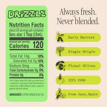 Graza Drizzle Extra Virgin Olive Oil, Finishing Oil - High Polyphenol Early Harvest EVOO Finishing Oil in a Squeeze Bottle - Single Origin Olive Oils from Spain - 16.9 Fl Oz (500ml)