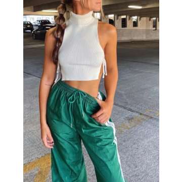 UAURORAO Women Striped Sweatpants Y2k Drawstring Track Pants Joggers Elastic Side Stripes Wide Leg P...