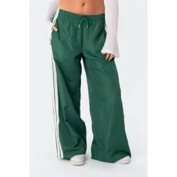 UAURORAO Women Striped Sweatpants Y2k Drawstring Track Pants Joggers Elastic Side Stripes Wide Leg Pants with Pockets(Casual Green,X-Large)