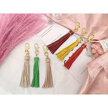 PAMIR TONG 5.9'' 15pcs PU Leather Tassel for Purse With Golden Metal Caps Lobster Swivel Keychain Tassels For Handbag Phone Car Key Jewelry DIY Crafts Jewelry Making GD189