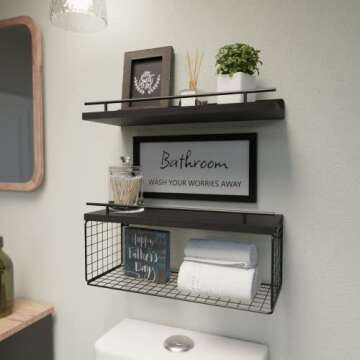 WOPITUES Floating Shelves for Bathroom Wall Decor Sign, Bathroom Organizers and Storage, Bathroom Sh...