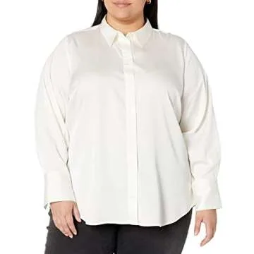 Amazon Essentials Women's Classic-Fit Satin Button Down Blouse (Available in Plus Size), Eggshell, X-Large