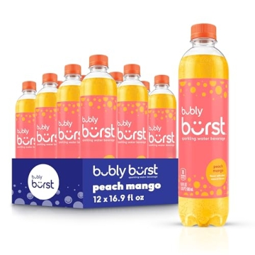 bubly burst Sparkling Water, Peach Mango - Pack of 12 Cans, 16.9 FL Oz Each
