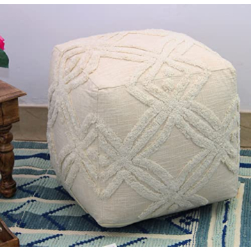 Stylish COTTON CRAFT Hand Tufted Pouf for Home Use