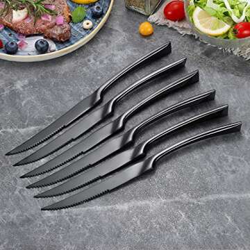 Lemeya Stainless Steel Black Steak Knives Set of 6 - Premium Forge Knives