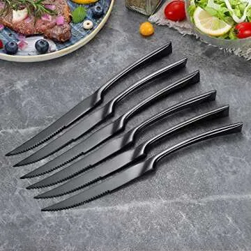 Lemeya Stainless Steel Black Steak Knives Set of 6 - Premium Forge Knives