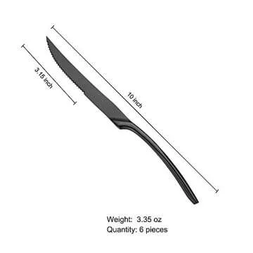 Lemeya Black Steak Knives Set - 6 Premium Stainless Steel Knives