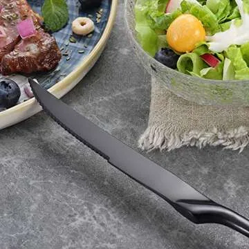 Lemeya Black Steak Knives Set - 6 Premium Stainless Steel Knives