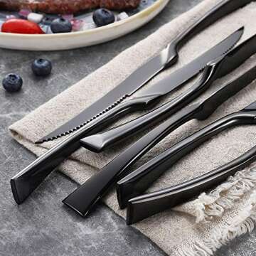 Lemeya Black Steak Knives Set - 6 Premium Stainless Steel Knives
